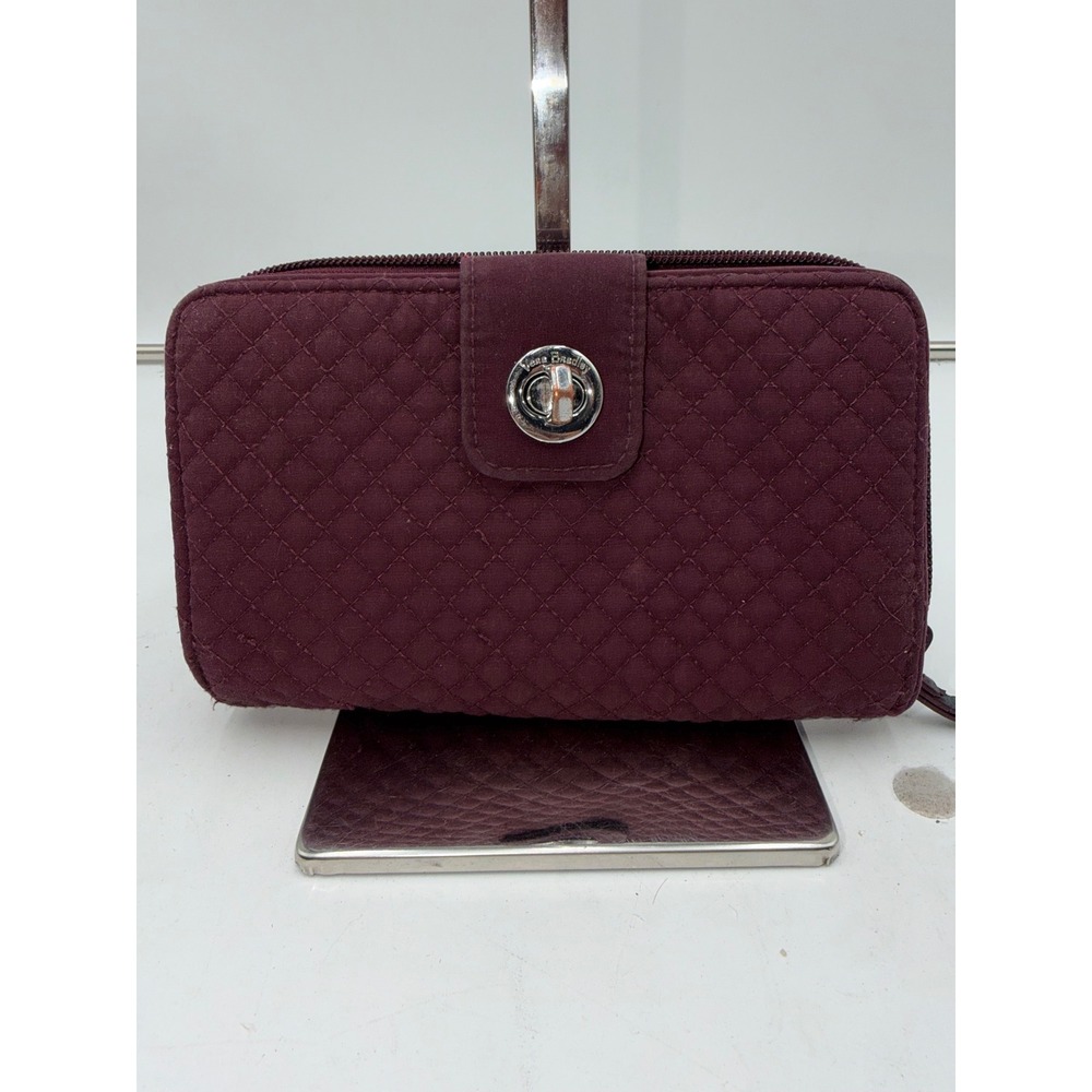 Vera Bradley Burgundy Quilted Microfiber Turnlock Wallet Floral Lining